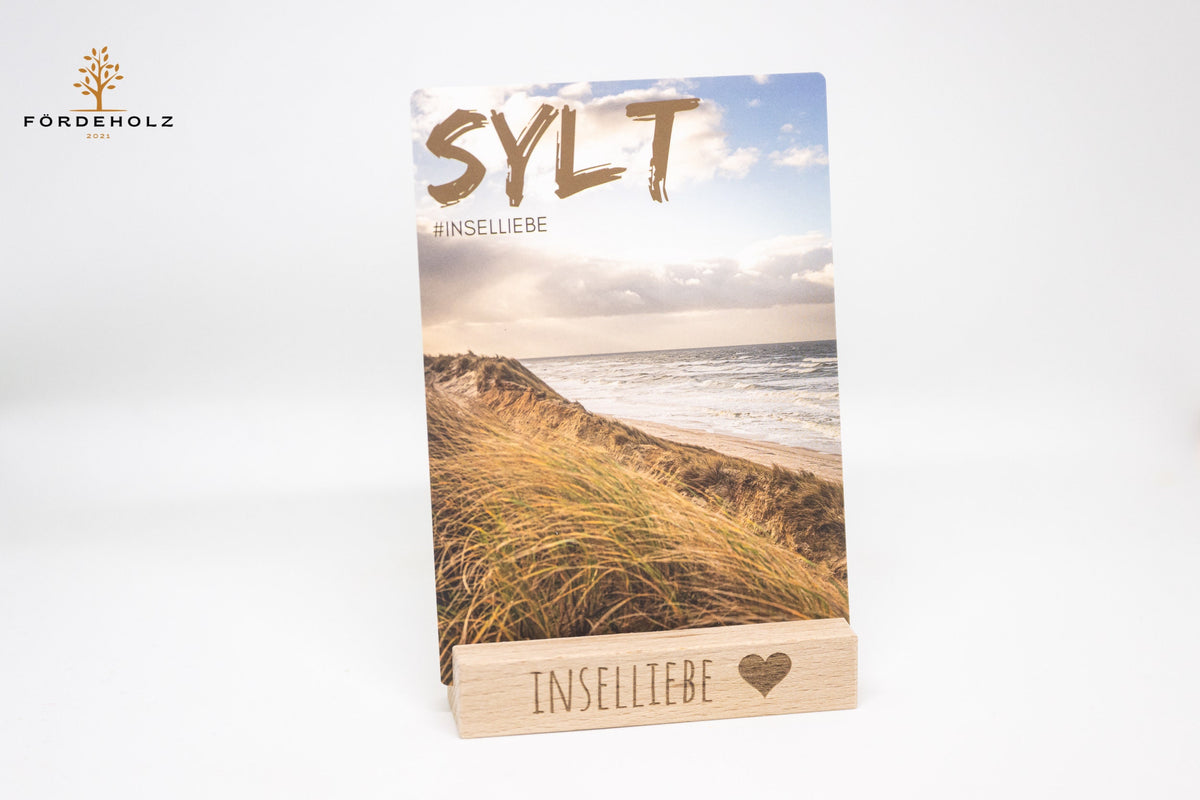Postkarte, Ansichtskarte Sylt - auf Wunsch mit Kartenhalter aus Buchenholz