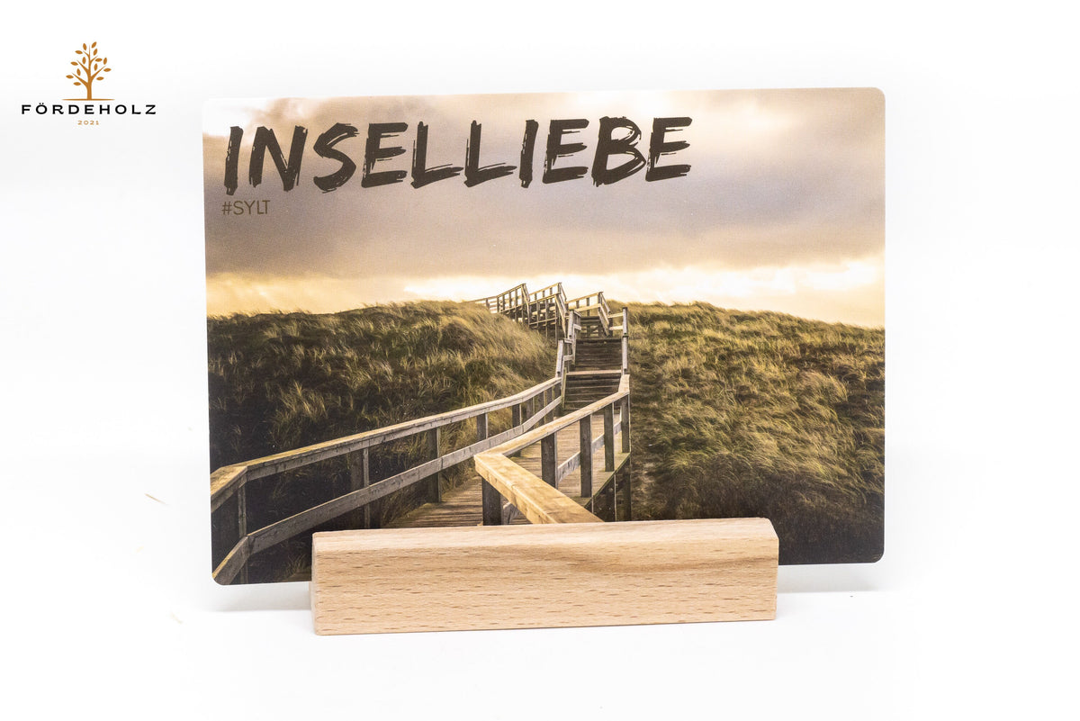 Postkarte "Inselliebe" - Sylt - auf Wunsch mit Kartenhalter aus Buchenholz