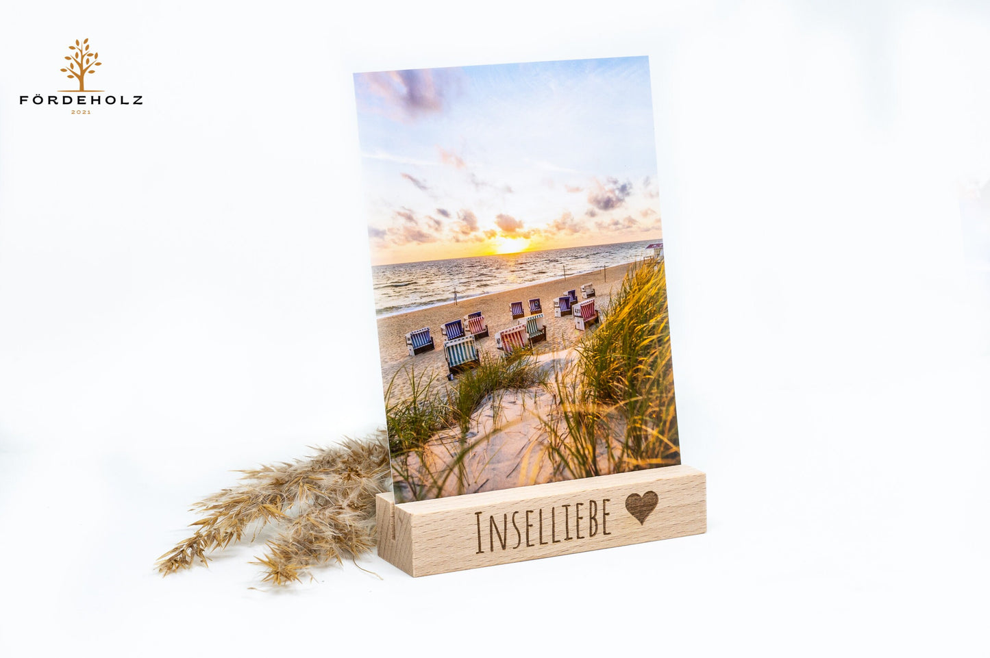 Foto- und Kartenhalter aus Holz, Holzkartenhalter, Kartenaufsteller, Buchenholz "Inselliebe"