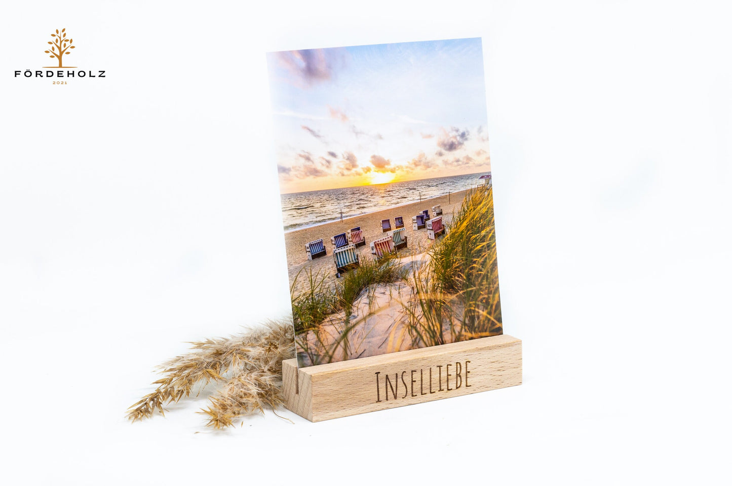 Foto- und Kartenhalter aus Holz, Holzkartenhalter, Kartenaufsteller, Buchenholz "Inselliebe"