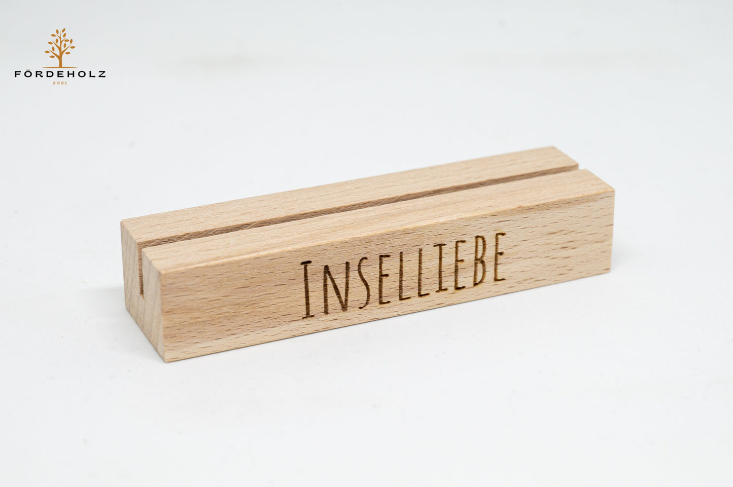 Foto- und Kartenhalter aus Holz, Holzkartenhalter, Kartenaufsteller, Buchenholz "Inselliebe"
