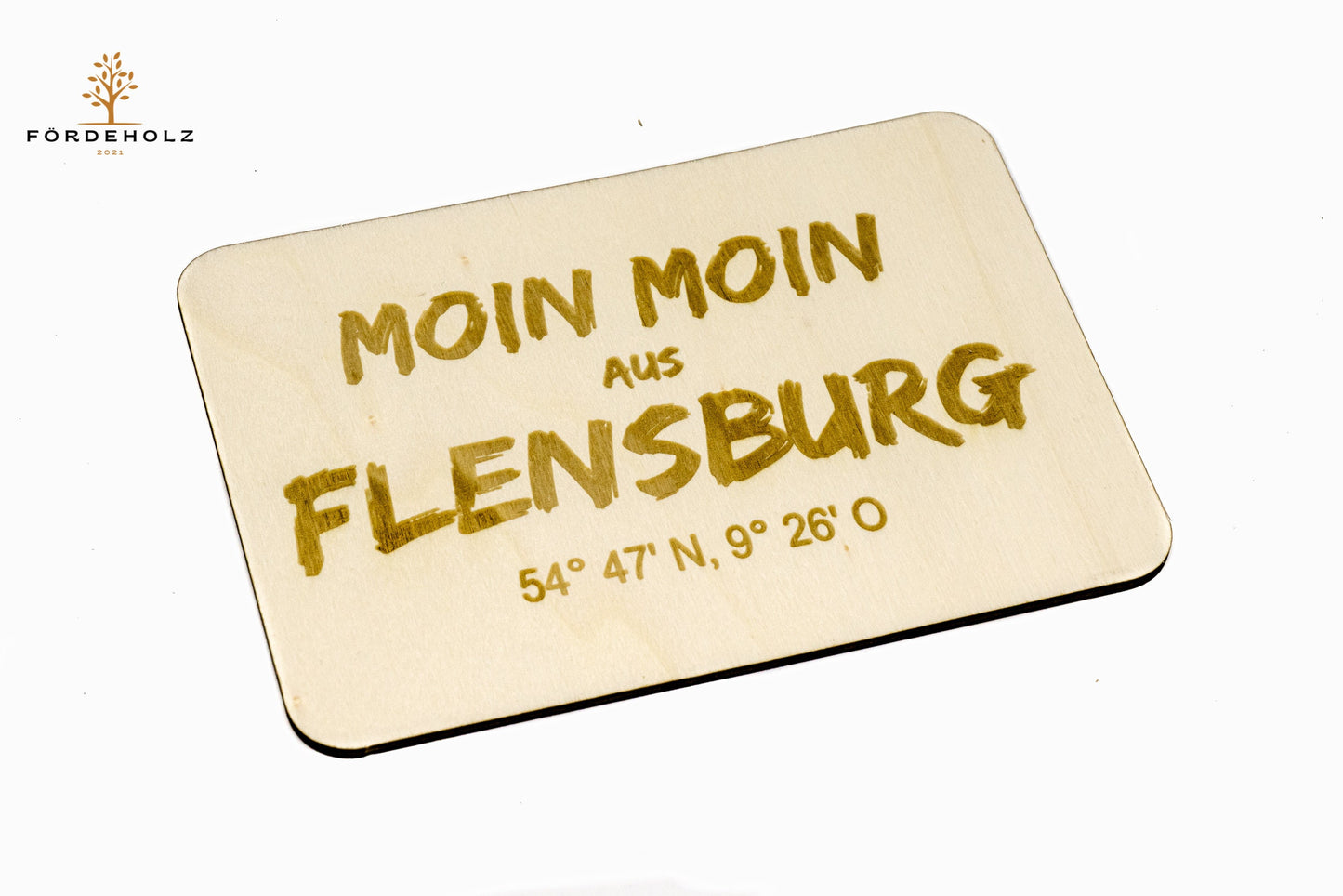 Holzpostkarte Flensburg - Postkarte aus Holz - Moin Moin - Holzkarte