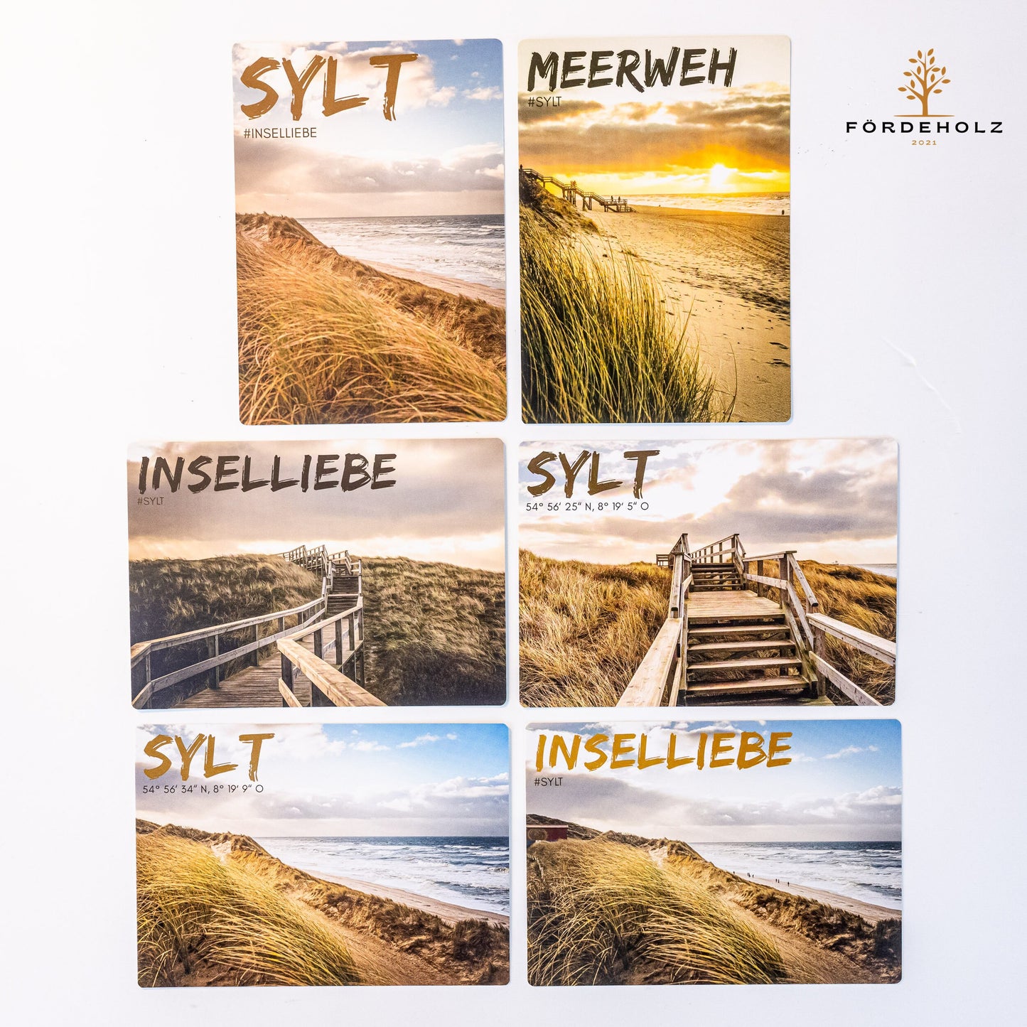 Postkarte "Sylt + Koordinaten" - Sylt - Düne und Nordsee - mit partiellem UV Lack - auf Wunsch mit passendem Kartenhalter