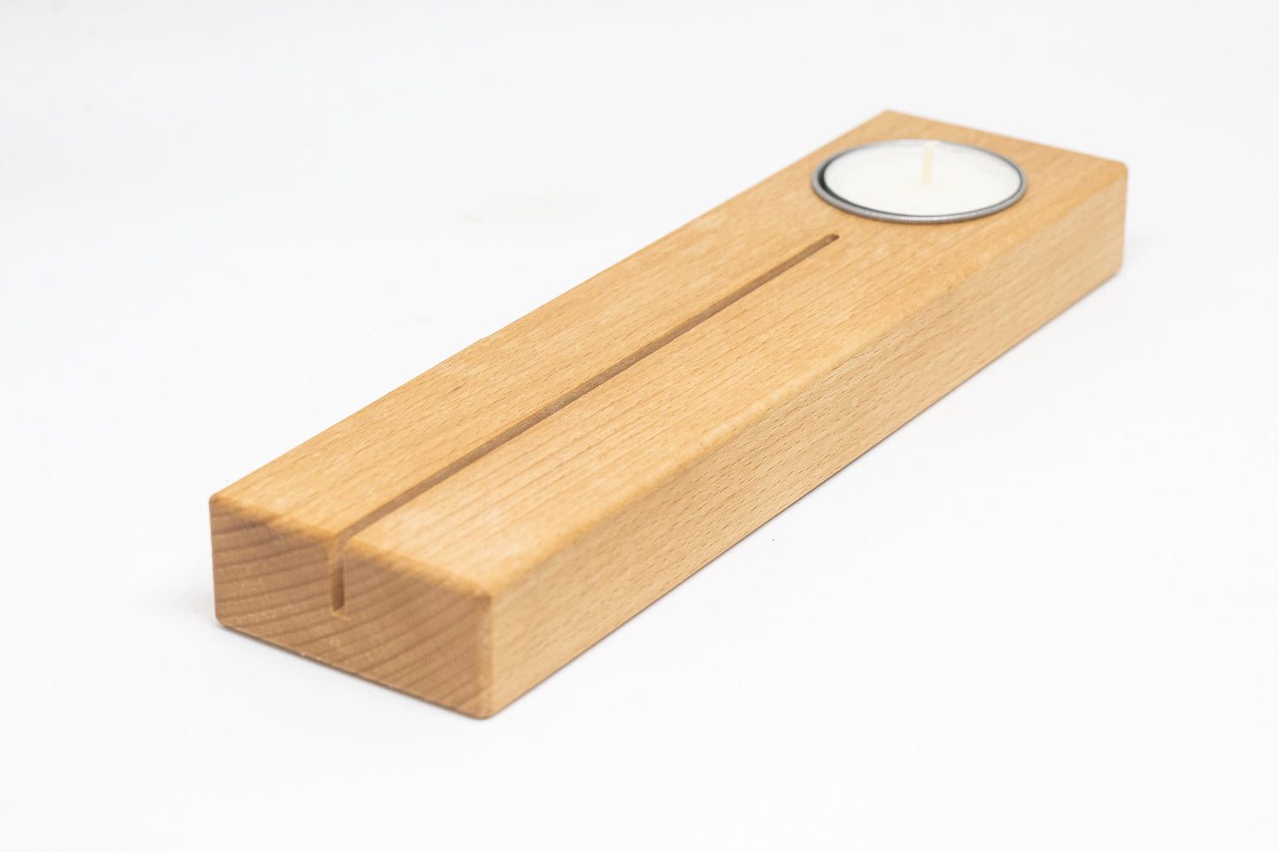 Kartenhalter Fotohalter aus Buchenholz mit Einfassung für ein Teelicht • individuelle Gravur • Teelichthalter