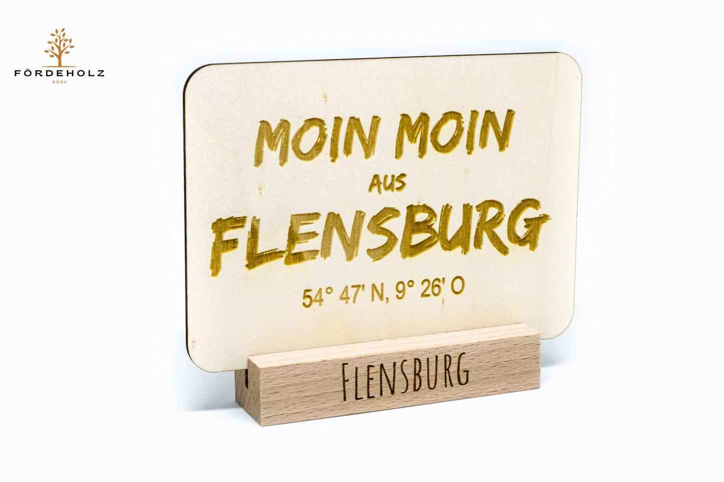 Holzpostkarte Flensburg - Postkarte aus Holz - Moin Moin - Holzkarte
