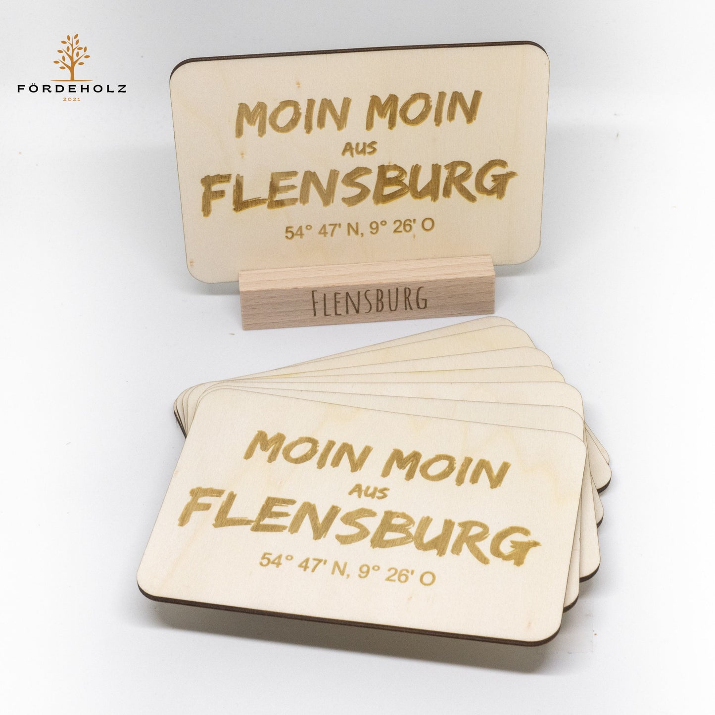 Holzpostkarte Flensburg - Postkarte aus Holz - Moin Moin - Holzkarte