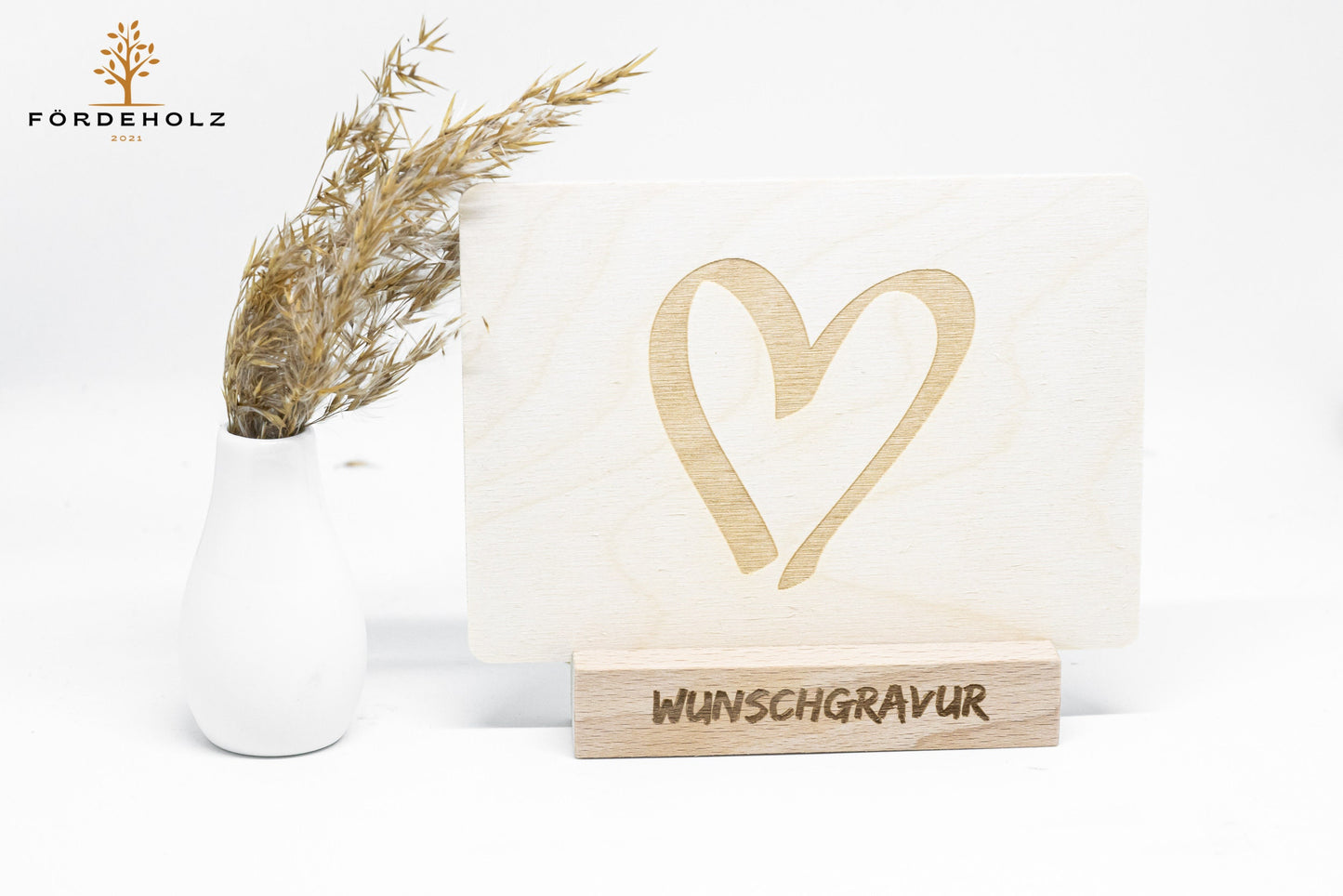 Foto- und Kartenhalter aus Holz mit Wunschgravur, Holzkartenhalter, Kartenaufsteller, Buchenholz, Geschenk Valentinstag