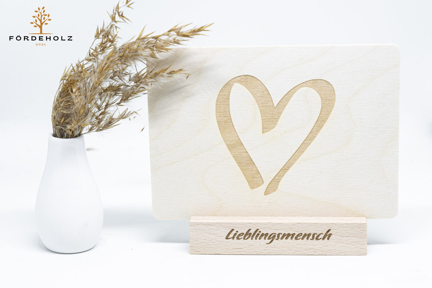 Kartenhalter Valentinstag aus Buchenholz - Gravur Lieblingsmensch oder Herzensmensch - Liebe, Romantik, Geschenk Valentinstag