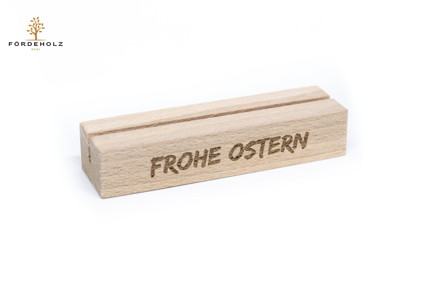 Foto- und Kartenhalter aus Holz, Ostern, Holzkartenhalter, Kartenaufsteller, Buchenholz "Frohe Ostern"