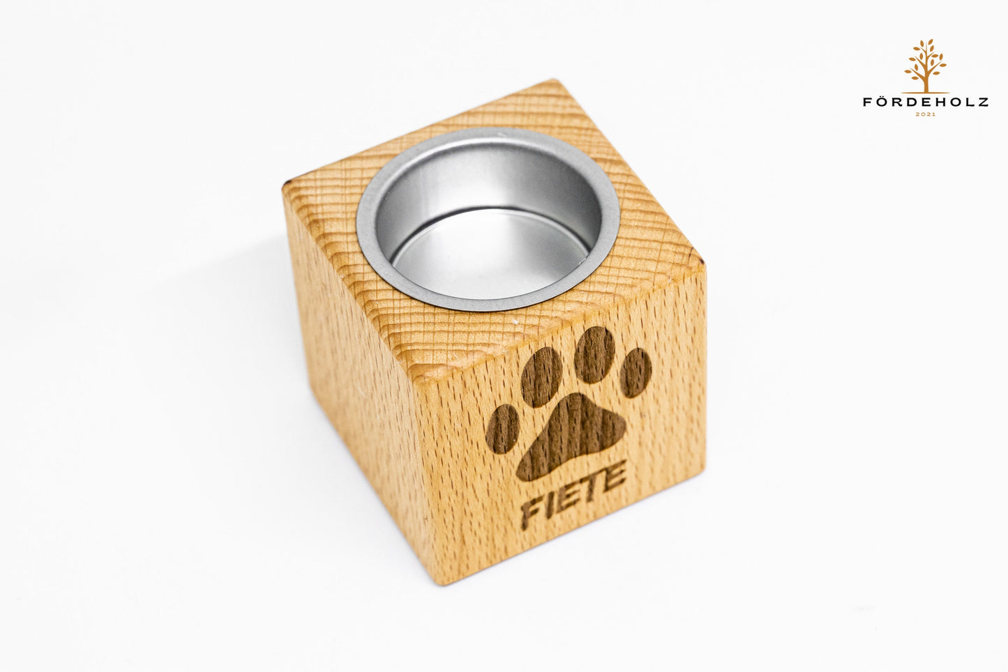 Teelichthalter aus Buchenholz • mit Gravur nach Wunsch • Gedenkkerze • Trauerlicht • Windlicht • Teelicht