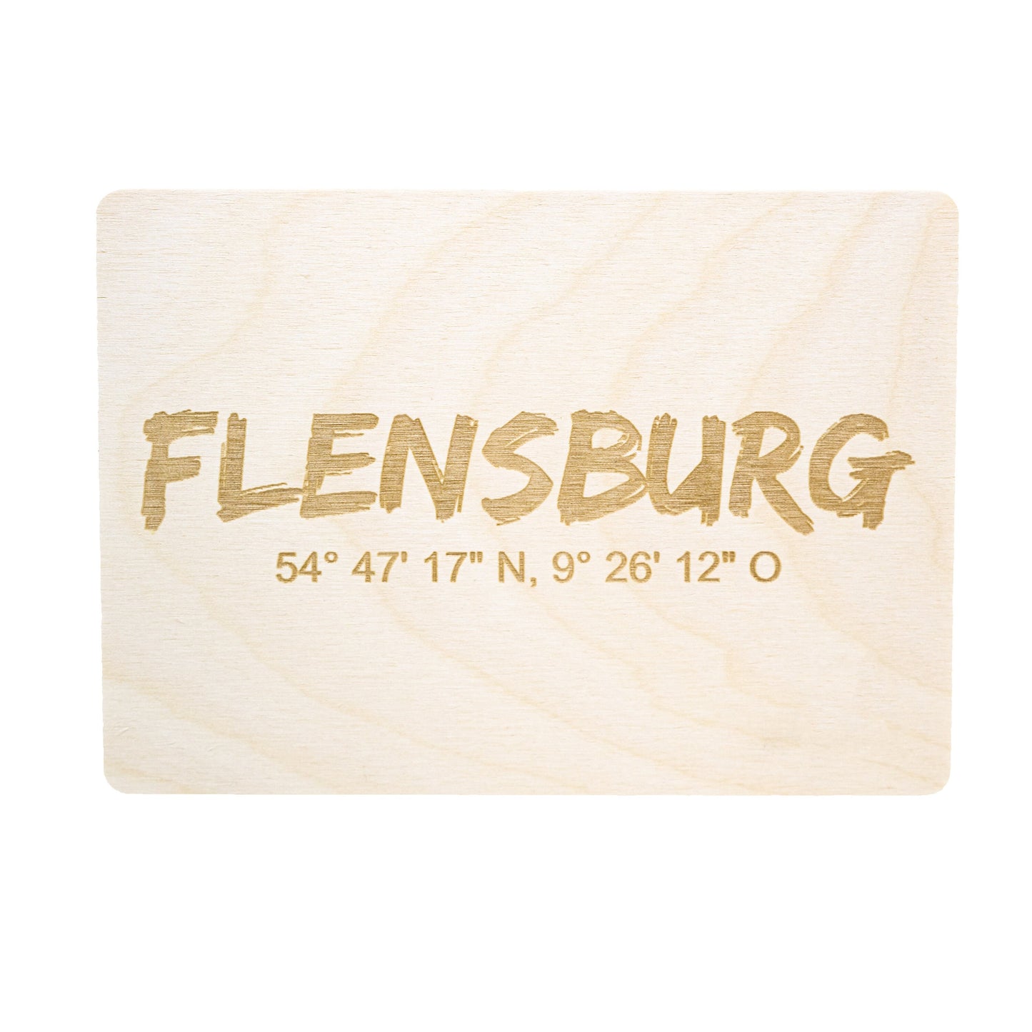 Holzpostkarte Flensburg mit Koordinaten - Postkarte aus Holz - Koordinaten - Holzkarte