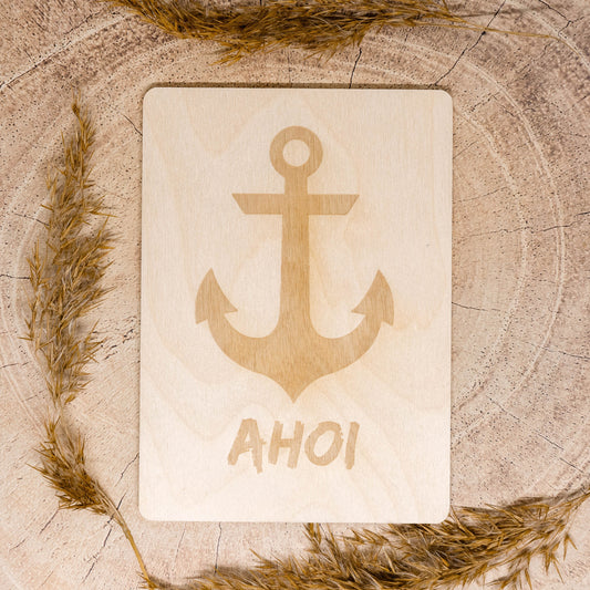 Holzpostkarte • Ahoi • Anker • maritim • Holzkarte • Postkarte mit maritimem Motiv • Lasergravur • 14x10 cm