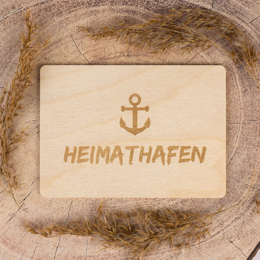 Holzpostkarte Heimathafen - Postkarte aus Holz - Anker - maritim - Holzkarte