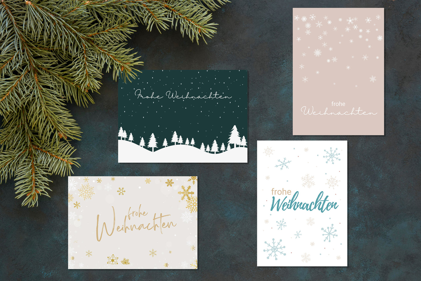 4er Set - Weihnachtskarten - Postkarte Weihnachten - DIN A6 - Frohe Weihnachten