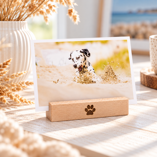 Kartenhalter aus Holz mit Hundepfote – Fotohalter aus Buche, 10 cm