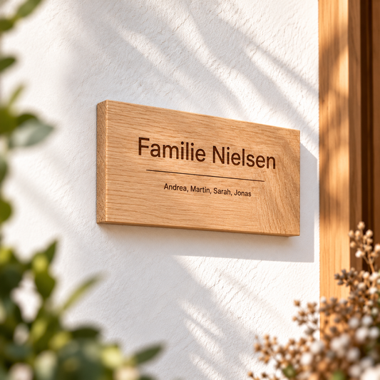 Personalisiertes Holzschild aus Eiche – Familienschild mit Wunschgravur, 20 × 10 cm