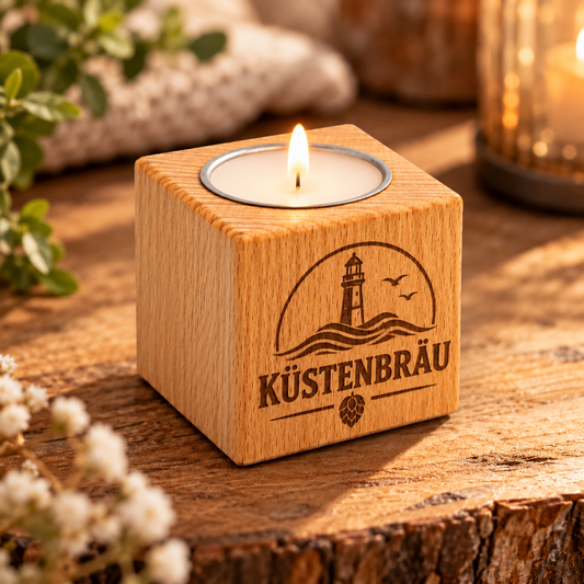 Teelichthalter aus Holz mit Wunschgravur – personalisiert mit Namen, Logo oder Motiv