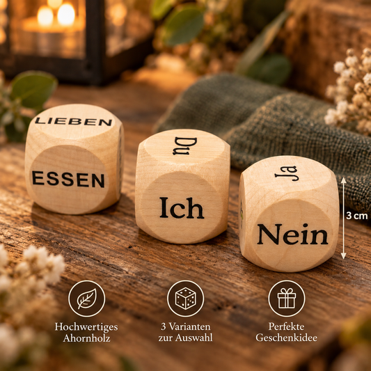 Entscheidungswürfel aus Holz – 3 cm | 3 Varianten