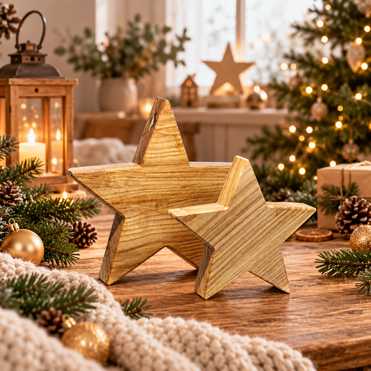 Holzsterne aus Esche im 2er-Set – Weihnachtsdeko mit Gravur
