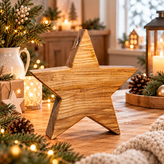 Holzstern aus Esche – Weihnachtsstern aus Massivholz mit Gravur, 18 cm