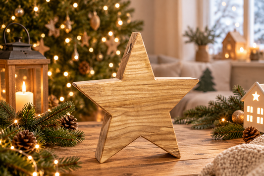 Großer Holzstern aus Esche – Weihnachtsstern 25,5 cm mit Gravur