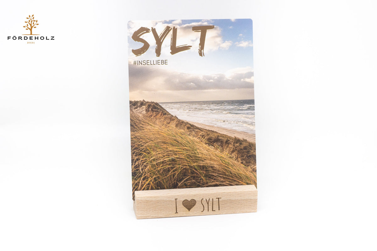 Postkarte, Ansichtskarte Sylt - auf Wunsch mit Kartenhalter aus Buchenholz