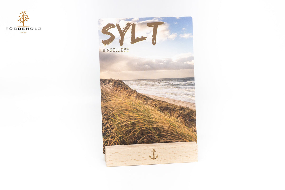 Postkarte, Ansichtskarte Sylt - auf Wunsch mit Kartenhalter aus Buchenholz