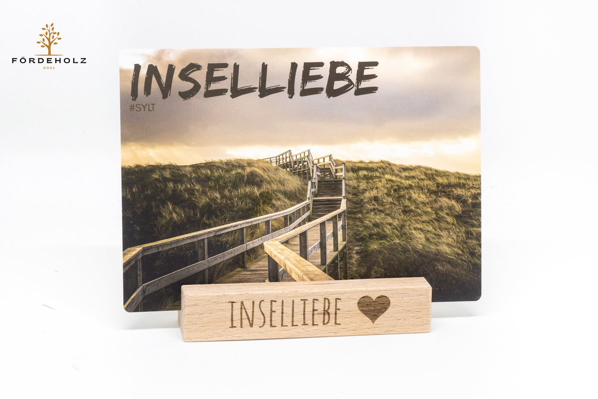Postkarte "Inselliebe" - Sylt - auf Wunsch mit Kartenhalter aus Buchenholz