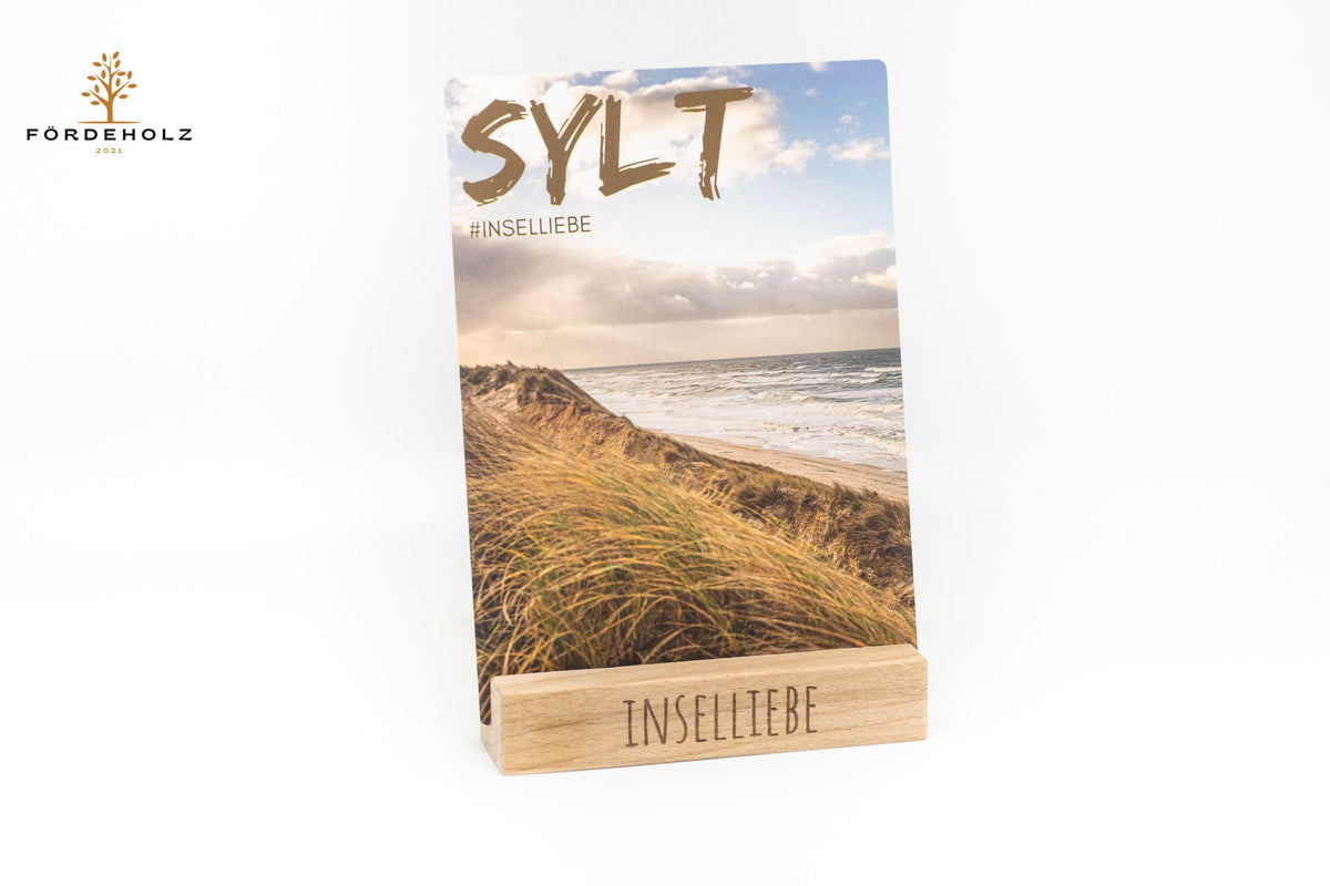 Postkarte, Ansichtskarte Sylt - auf Wunsch mit Kartenhalter aus Buchenholz