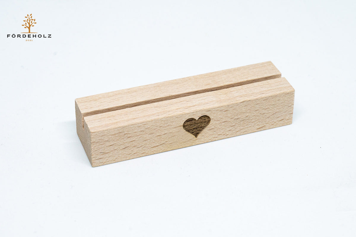10er Pack - Foto- und Kartenhalter aus Holz, Holzkartenhalter, Kartenaufsteller, Buchenholz "Herz"