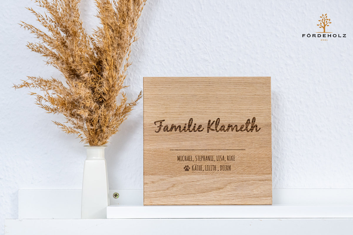 Holzschild mit Familiennamen als Gravur, Eiche, personalisiert, Schild, Familie, individuell, Geschenk, Türschild, Wunschgravur