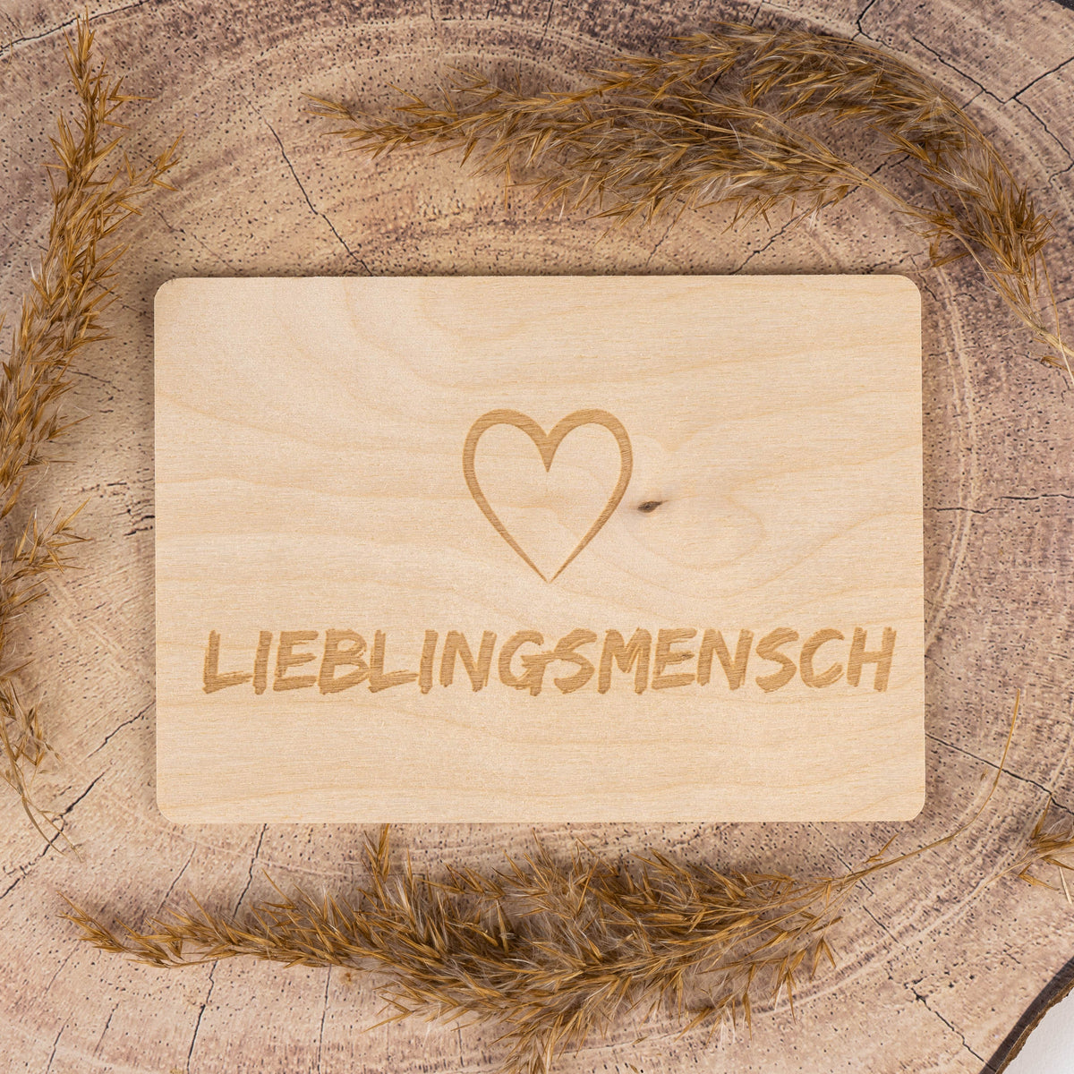 Holzpostkarte Valentinstag - Herz- Lieblingsmensch - Postkarte aus Holz - Holzkarte Valentinstag - Liebe