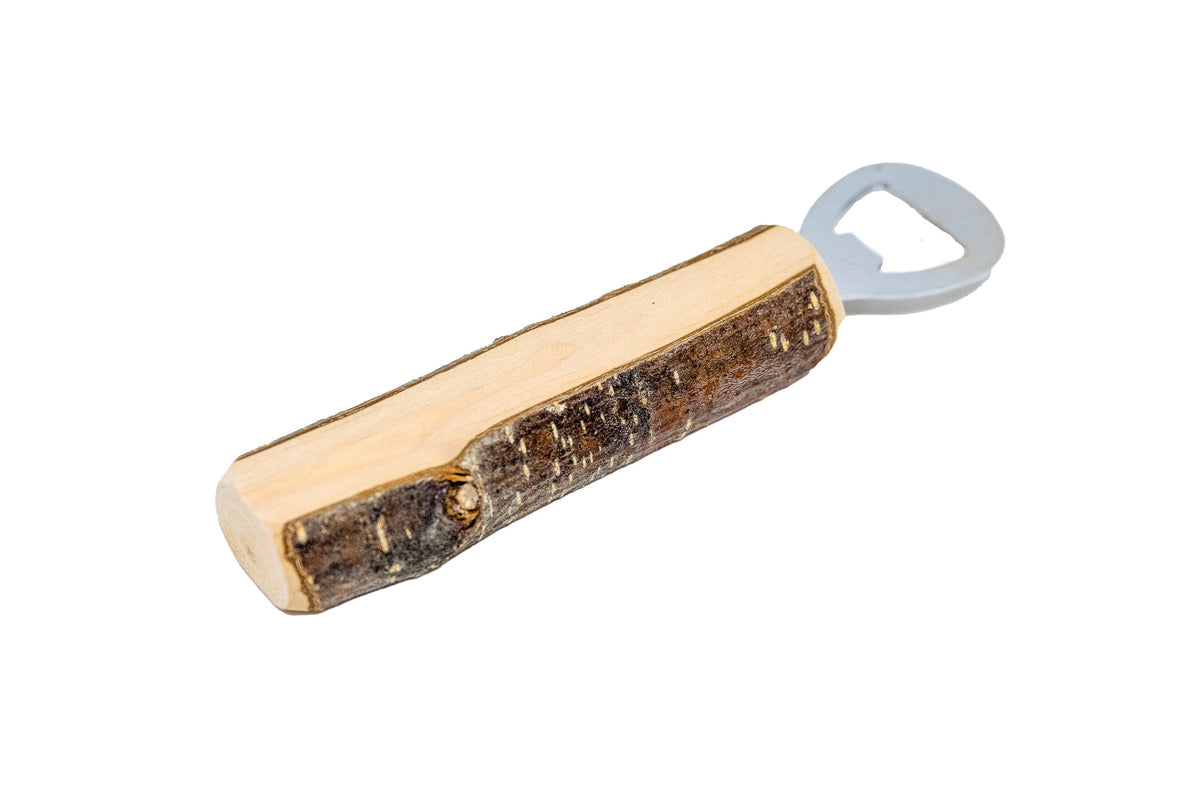 Flaschenöffner Holz mit Rinde - Rindenholz ca. 16 cm - Erle - Wunschgravur - personalisiert