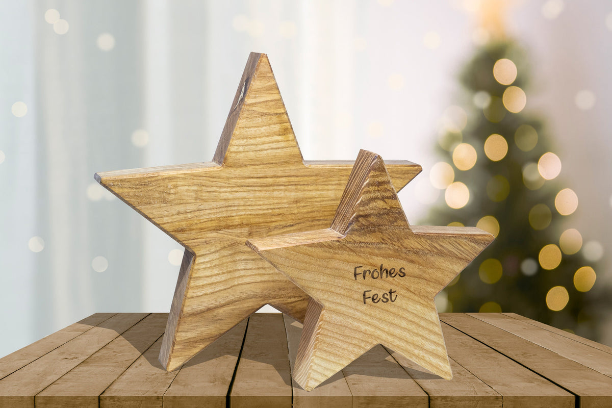 2er Set Holzsterne • Weihnachtssterne • Esche • geölt • Weihnachtsdekoration • Stern • Deko • personalisierbar