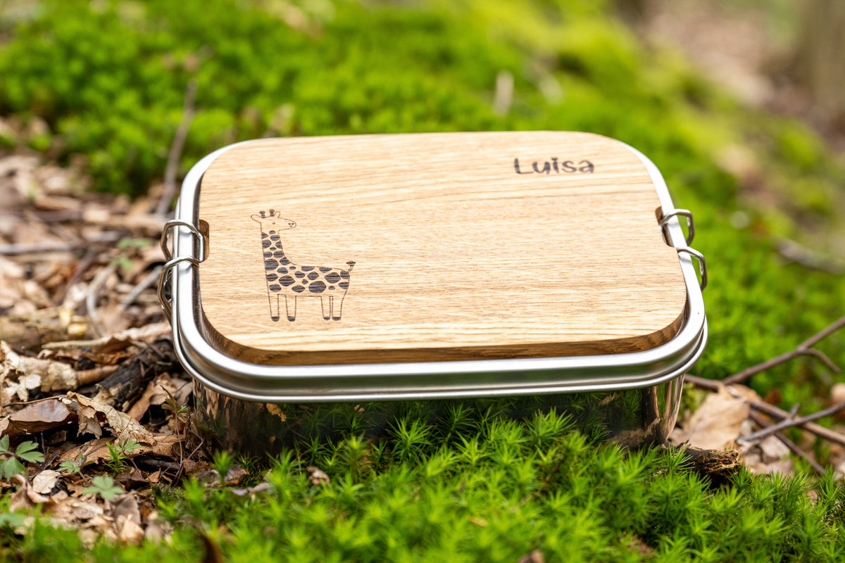 Brotdose / Lunchbox aus Edelstahl 1200ml - wasserdicht mit Schneidebrett 10mm - mit Wunschgravur