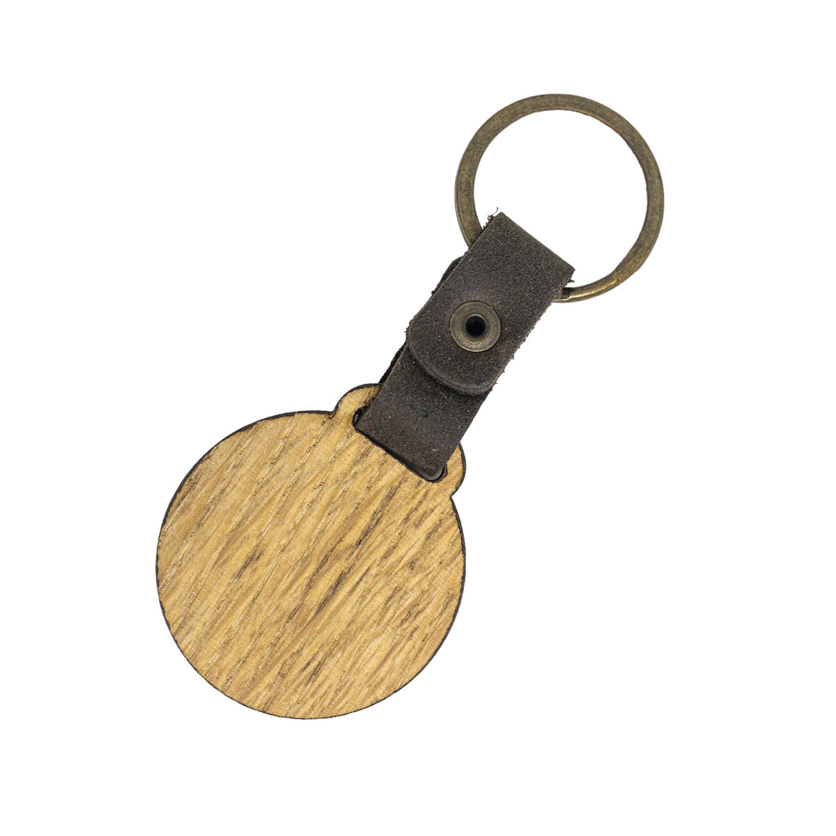 Schlüsselanhänger aus Holz • geölte Eiche • rund • mit Lederband und Schlüsselring • Wunschgravur