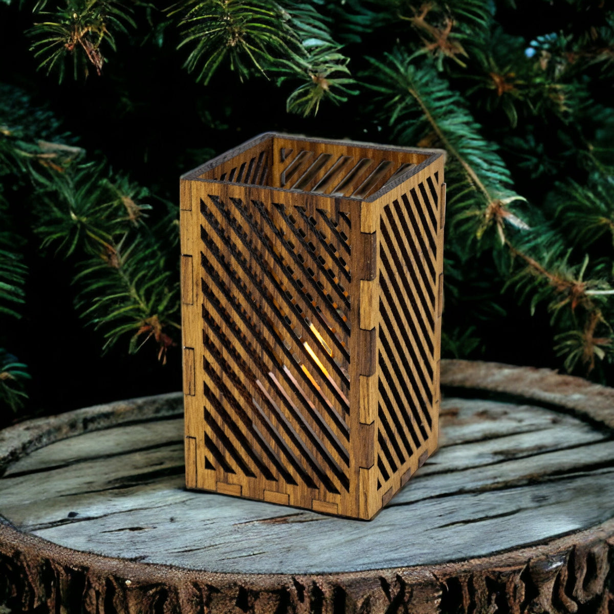 Holz Teelicht • Ambiente Licht • Eiche geölt • Teelichthalter • Windlicht • ca. 9cm
