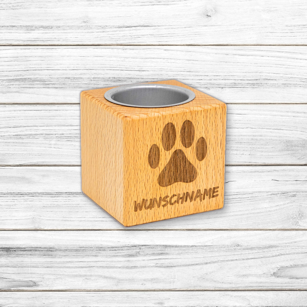 Trauerlicht Hund - Teelichthalter aus Buchenholz • mit Wunschgravur • Gedenkkerze • Trauerlicht Haustier Hund Katze • Windlicht • Teelicht