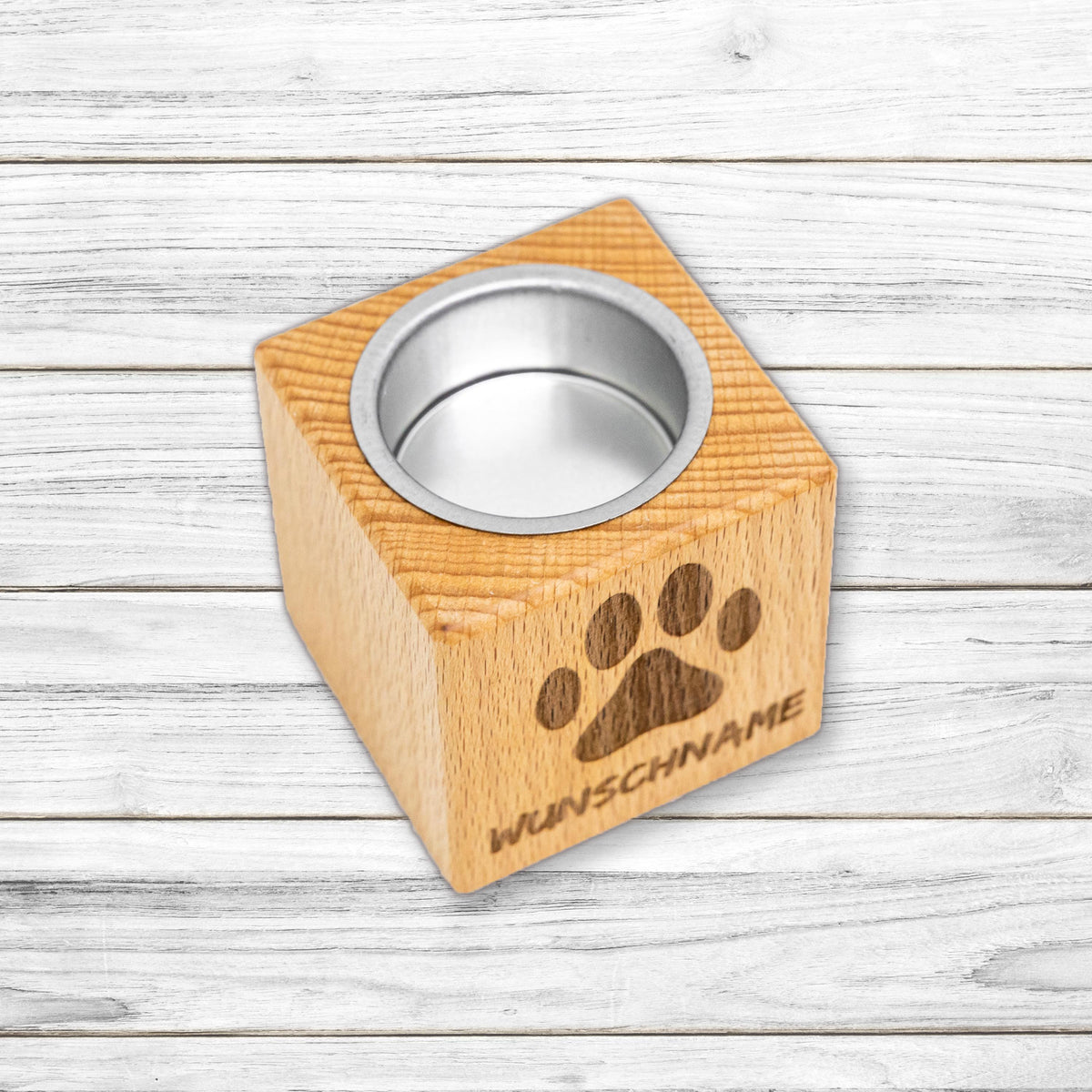 Trauerlicht Hund - Teelichthalter aus Buchenholz • mit Wunschgravur • Gedenkkerze • Trauerlicht Haustier Hund Katze • Windlicht • Teelicht