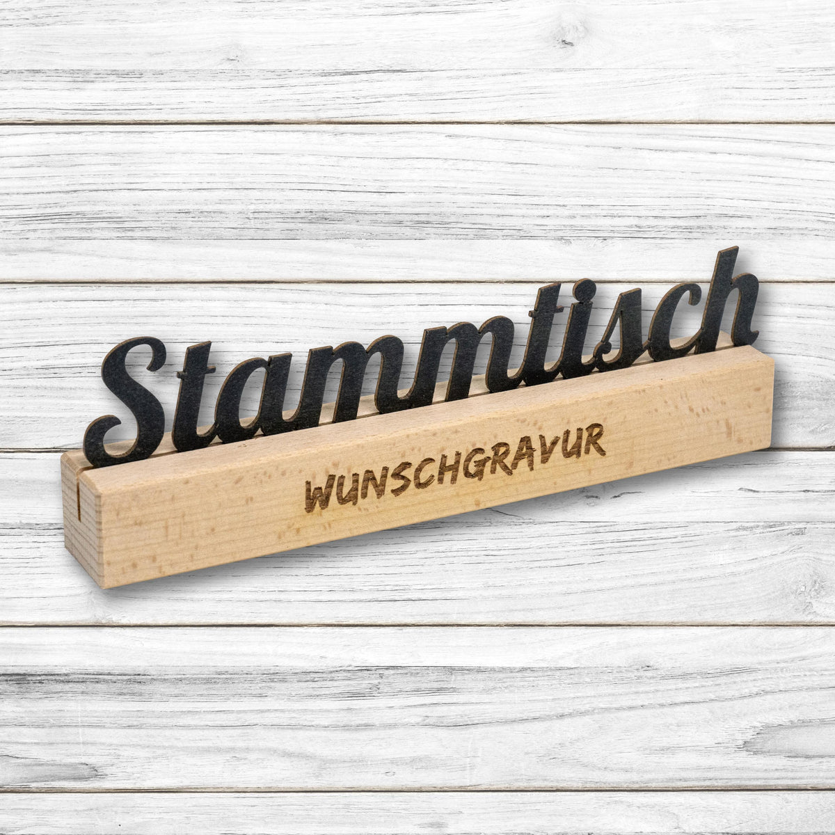 Holz Tischaufsteller • Stammtisch • mit Kreidetafel • Buche • individuelle Gravur möglich