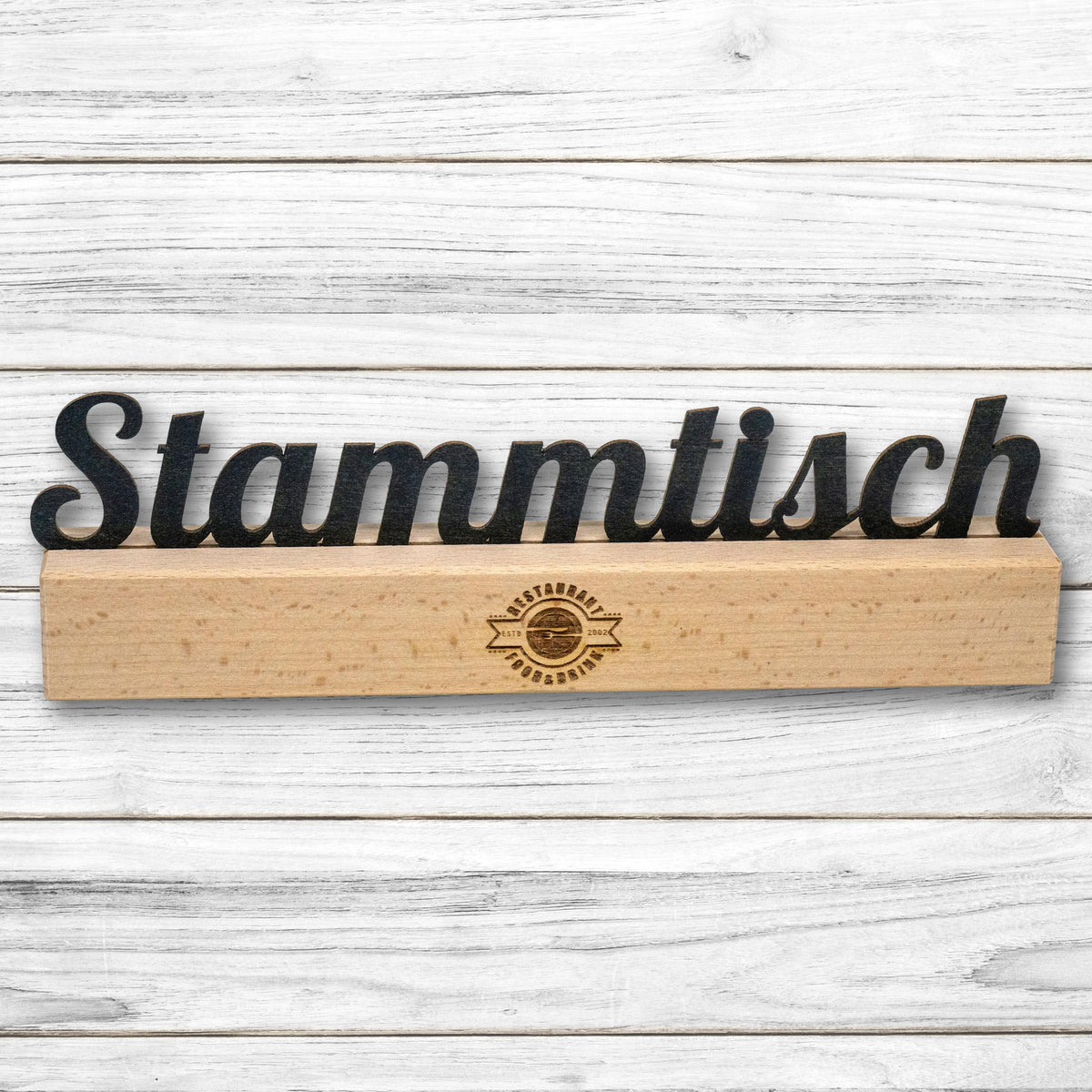 Holz Tischaufsteller • Stammtisch • mit Kreidetafel • Buche • individuelle Gravur möglich