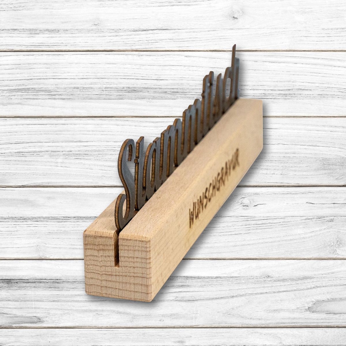 Holz Tischaufsteller • Stammtisch • mit Kreidetafel • Buche • individuelle Gravur möglich