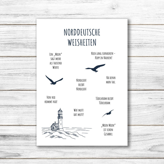 Postkarte • Ansichtskarte • norddeutsche Grußkarte • maritim "Norddeutsche Weisheiten" - DIN A6