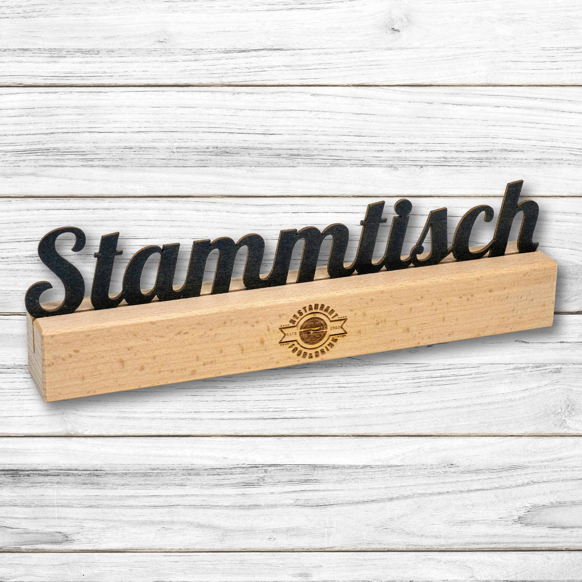 Holz Tischaufsteller • Stammtisch • mit Kreidetafel • Buche • individuelle Gravur möglich