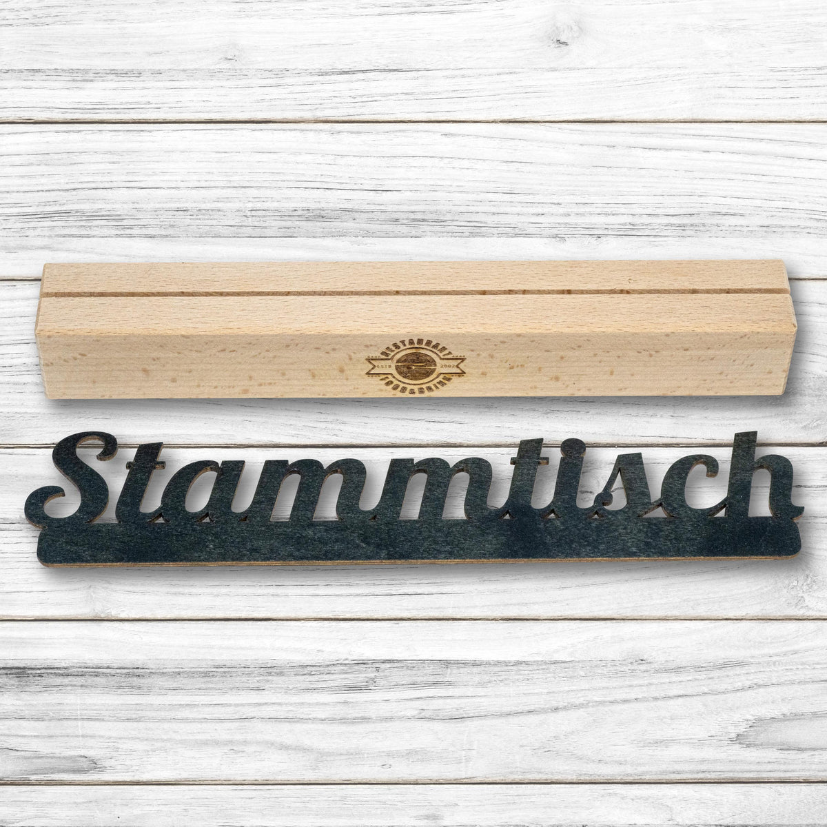 Holz Tischaufsteller • Stammtisch • mit Kreidetafel • Buche • individuelle Gravur möglich
