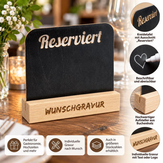 Holz Tischaufsteller aus Buche mit Kreidetafel • Reserviert • Gastronomie • Restaurant • Tischreservierung • mit individueller Lasergravur