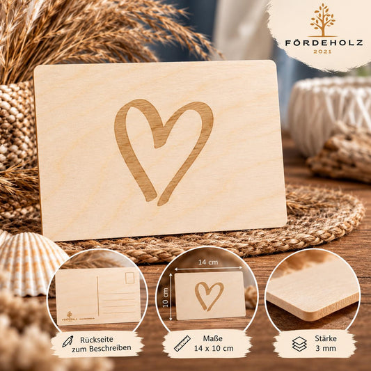 Holzpostkarte • Herz • Postkarte aus Holz • Liebe • Romantik • - Muttertag • Holzkarte Valentinstag