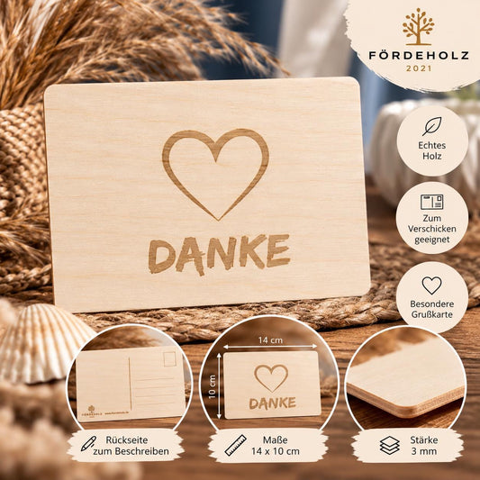 Holzpostkarte Danke Herz - Postkarte aus Holz - Danke - Muttertag - Holzkarte Valentinstag - Liebe