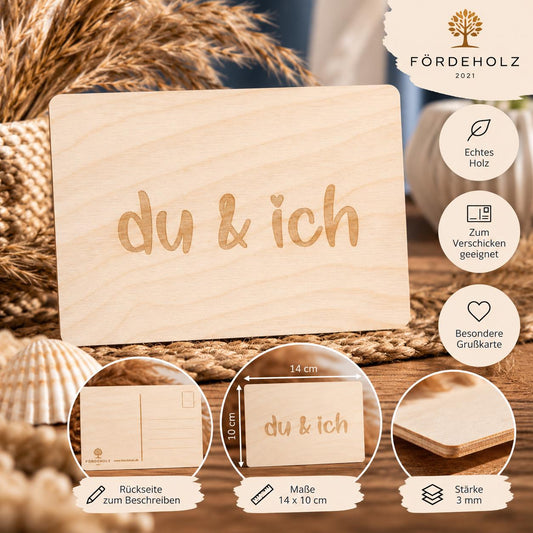 Holzpostkarte • du & ich • Postkarte • Holzkarte • Postkarte mit Lasergravur
