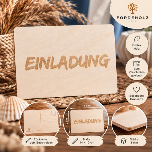 Holzpostkarte • Einladung • Einladungskarte • Holzkarte • Postkarte mit Lasergravur